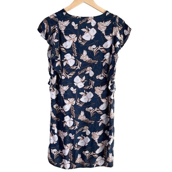 Splendid Floral Print Flutter Sleeve V-Neck Shift Mini Dress in Navy & Cream, XS - Picture 12 of 16